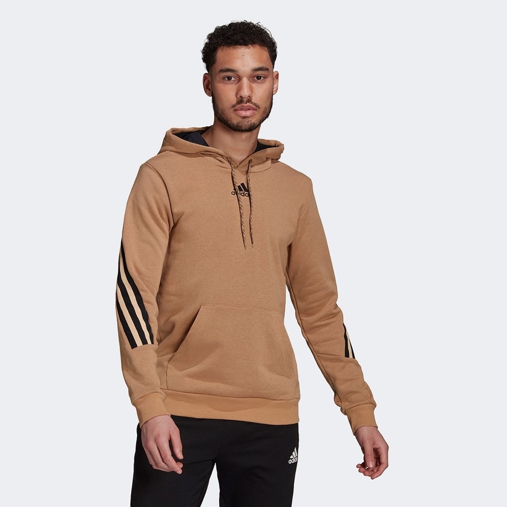 Men’s Adidas Tan Hoodie with Black Stripes, size large